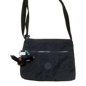 Kipling Davina Black Nylon Crossbody Shoulder Bag EUC 12.5" Monkey